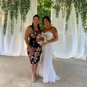 White sequin wedding dress w/corset back & train